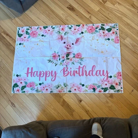 Floral Piggy Happy Birthday Banner - Picture 2 of 4